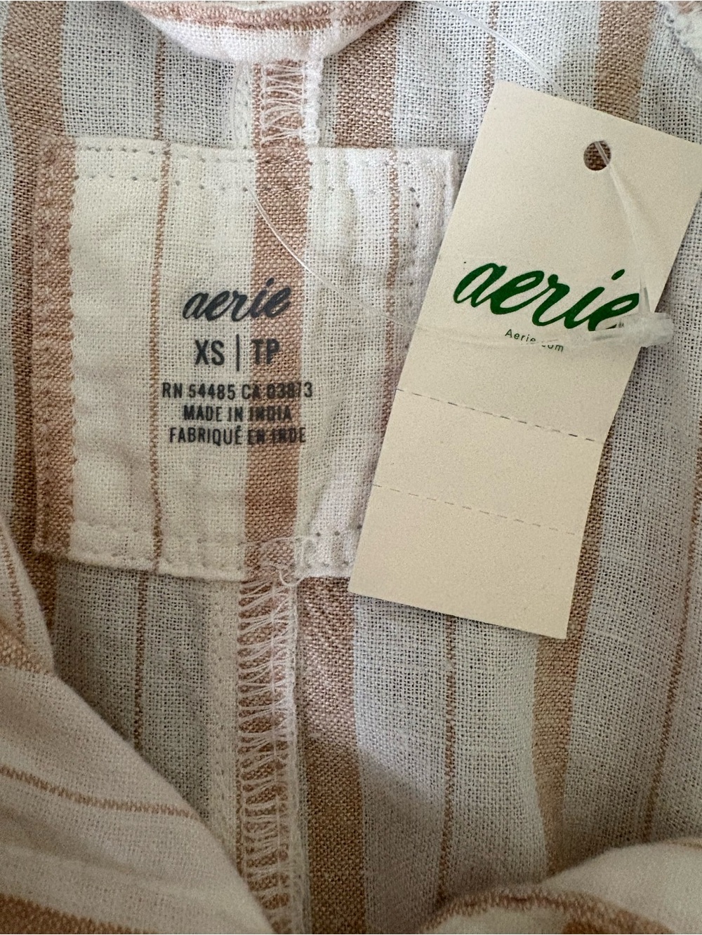 Aerie Women’s Button Down Linen Blend Shirt Striped Oversized XS Coastal Breezy - Picture 11 of 15
